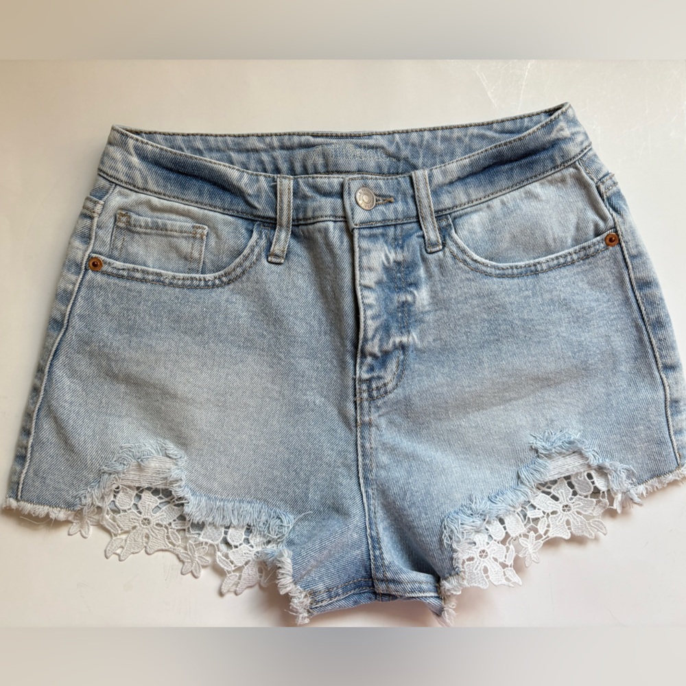 Wild Fable Light Blue Denim Shorts with Lace Trim